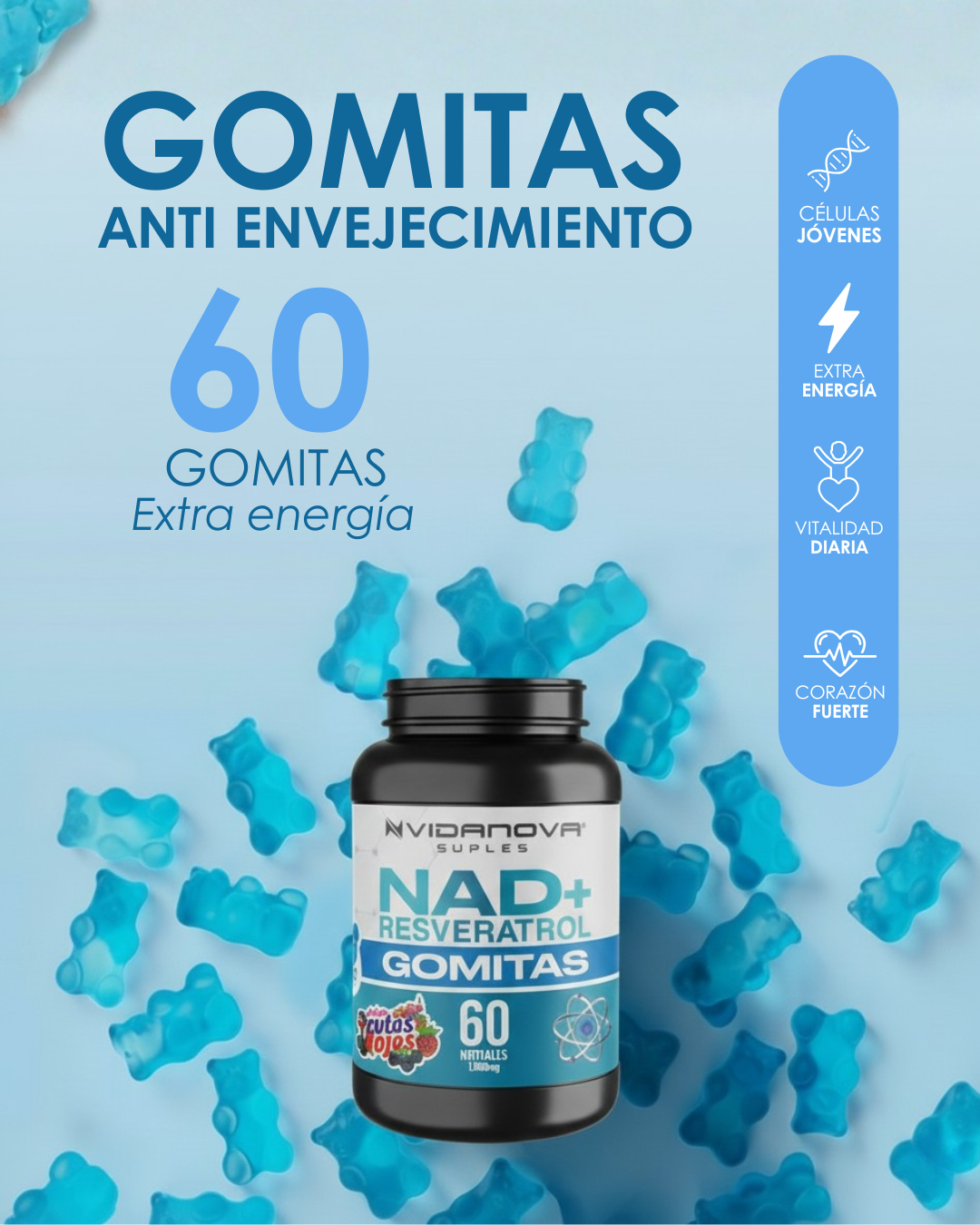 60 GOMITAS NAD+RESVERATROL 1000mg