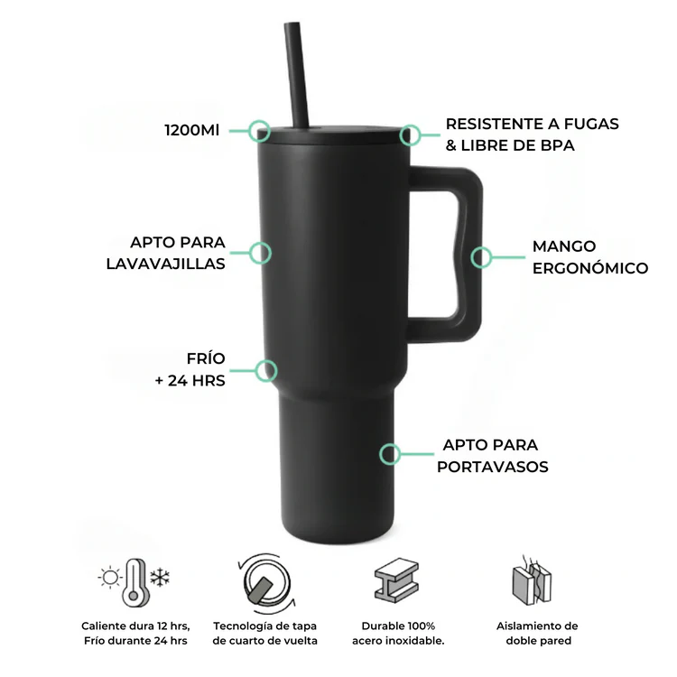 Vaso Térmico Premium 1200 ml Negro - Imagen 3